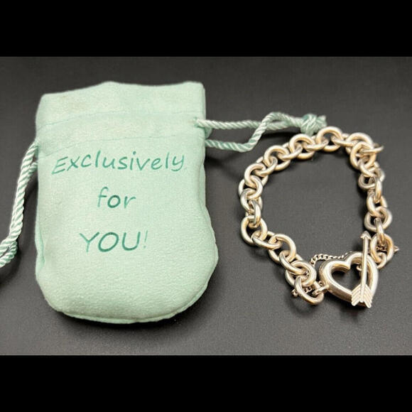 Tiffany Sterling Silver Heart and Arrow Cable Bracelet: 7.5-Inch Romance - Picture 7 of 7
